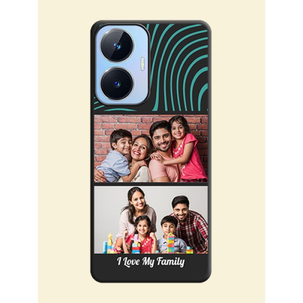 Wave Pattern with 2 Image Holder on Space Black Personalized Soft Matte Phone Covers - Realme Narzo N55 Wave Pattern with 2 Image Holder on Space Black Personalized Soft Matte Phone Covers - Realme Narzo N55