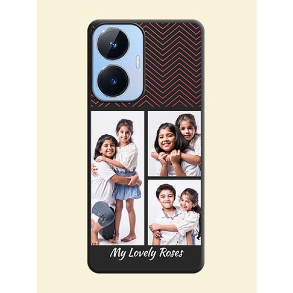 Wave Pattern with 3 Image Holder on Space Black Custom Soft Matte Back Cover - Realme Narzo N55 Wave Pattern with 3 Image Holder on Space Black Custom Soft Matte Back Cover - Realme Narzo N55