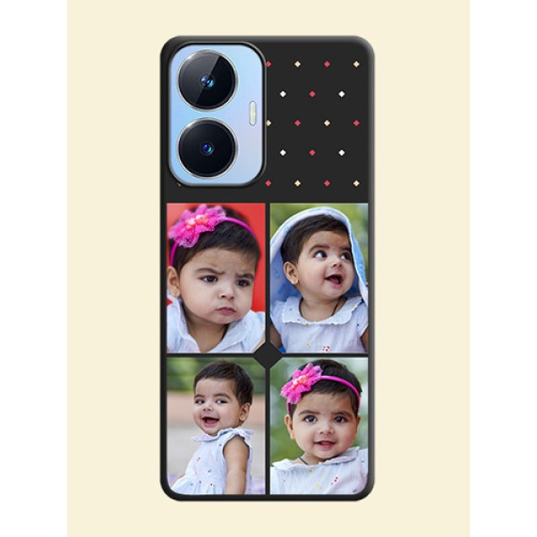 Multicolor Dotted Pattern with 4 Image Holder on Space Black Custom Soft Matte Phone Cases - Realme Narzo N55 Multicolor Dotted Pattern with 4 Image Holder on Space Black Custom Soft Matte Phone Cases - Realme Narzo N55