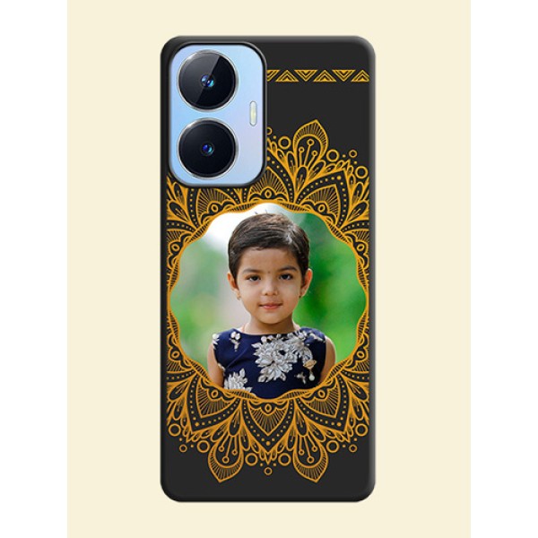 Round Image with Floral Design on Photo on Space Black Soft Matte Mobile Cover - Realme Narzo N55 Round Image with Floral Design on Photo on Space Black Soft Matte Mobile Cover - Realme Narzo N55