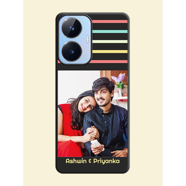 Color Stripes with Photo and Text on Photo on Space Black Soft Matte Mobile Case - Realme Narzo N55 Color Stripes with Photo and Text on Photo on Space Black Soft Matte Mobile Case - Realme Narzo N55