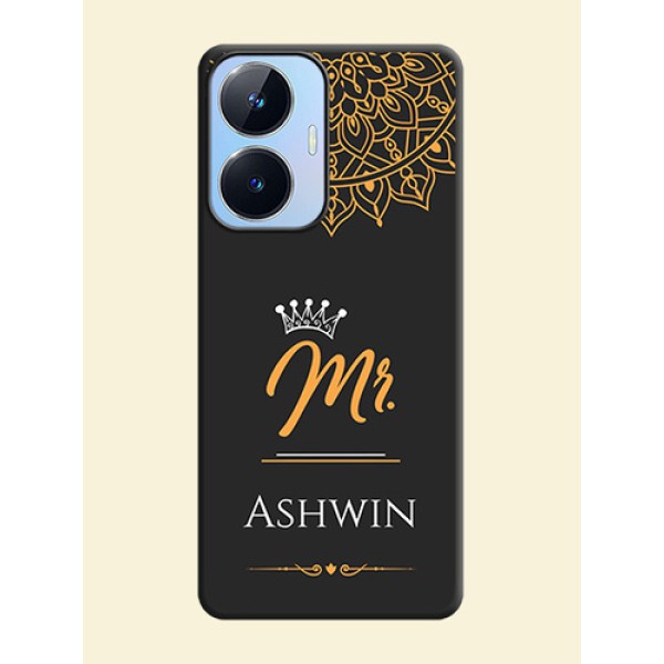 Mr Name with Floral Design on Personalised Space Black Soft Matte Cases - Realme Narzo N55 Mr Name with Floral Design on Personalised Space Black Soft Matte Cases - Realme Narzo N55