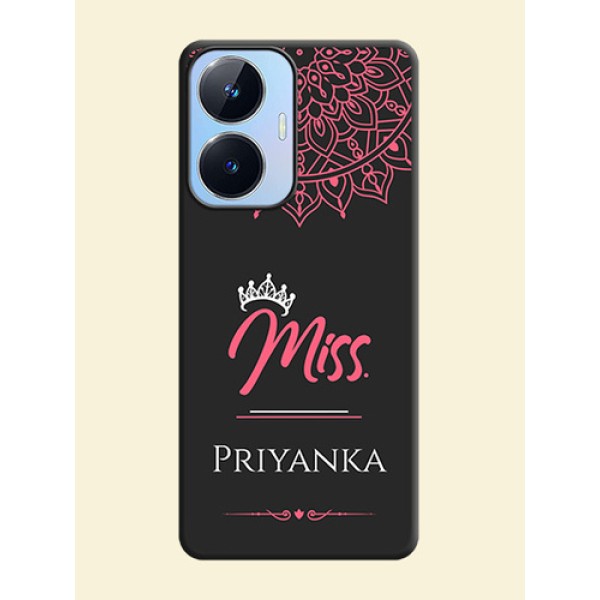 Mrs Name with Floral Design on Space Black Personalized Soft Matte Phone Covers - Realme Narzo N55 Mrs Name with Floral Design on Space Black Personalized Soft Matte Phone Covers - Realme Narzo N55