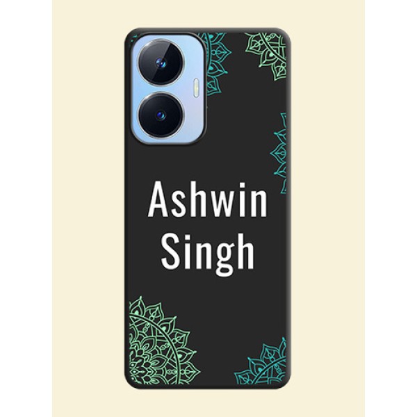 Your Name with Floral Design on Space Black Custom Soft Matte Back Cover - Realme Narzo N55 Your Name with Floral Design on Space Black Custom Soft Matte Back Cover - Realme Narzo N55