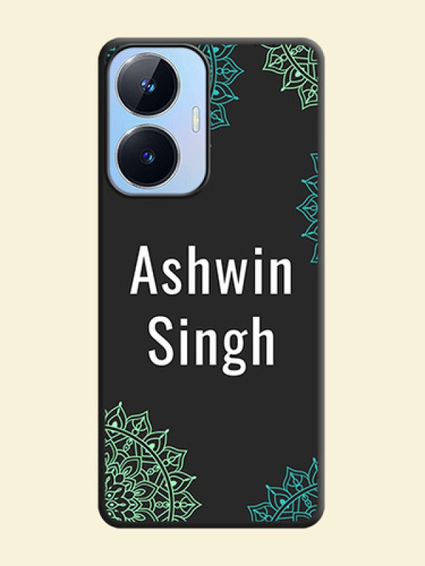 Your Name with Floral Design on Space Black Custom Soft Matte Back Cover - Realme Narzo N55