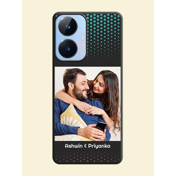 Faded Dots with Grunge Photo Frame and Text on Space Black Custom Soft Matte Phone Cases - Realme Narzo N55 Faded Dots with Grunge Photo Frame and Text on Space Black Custom Soft Matte Phone Cases - Realme Narzo N55