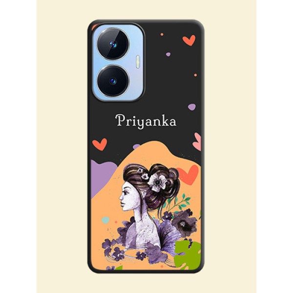 Namecase For Her With Fancy Lady Image On Space Black Personalized Soft Matte Phone Covers -Realme Narzo N55