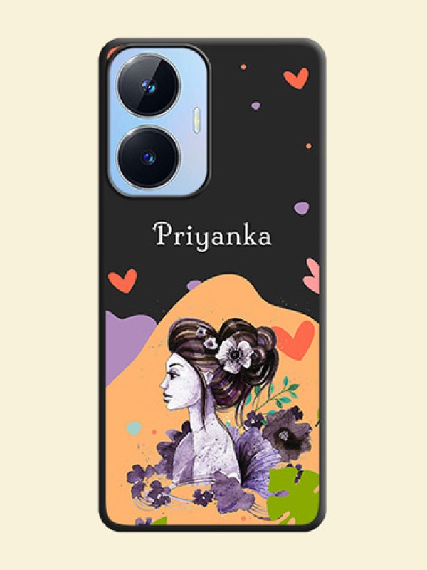 Namecase For Her With Fancy Lady Image On Space Black Personalized Soft Matte Phone Covers -Realme Narzo N55