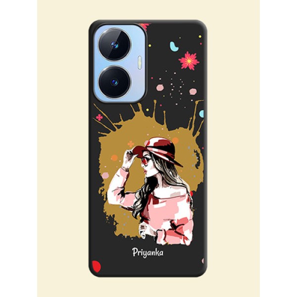 Mordern Lady With Color Splash Background With Custom Text On Space Black Personalized Soft Matte Phone Covers -Realme Narzo N55