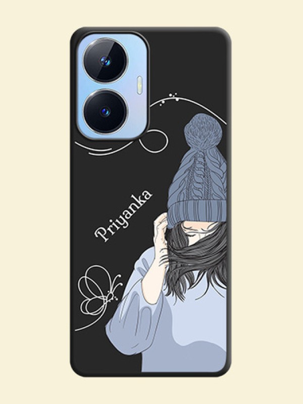 Girl With Blue Winter Outfiit Custom Text Design On Space Black Personalized Soft Matte Phone Covers -Realme Narzo N55