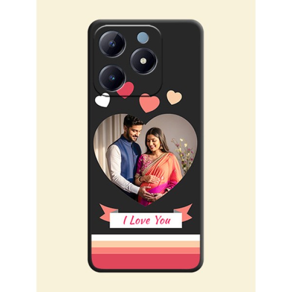 Love Shaped Photo with Colorful Stripes On Space Black Custom Soft Matte Mobile Back Cover - Realme Narzo N63 Love Shaped Photo with Colorful Stripes On Space Black Custom Soft Matte Mobile Back Cover - Realme Narzo N63