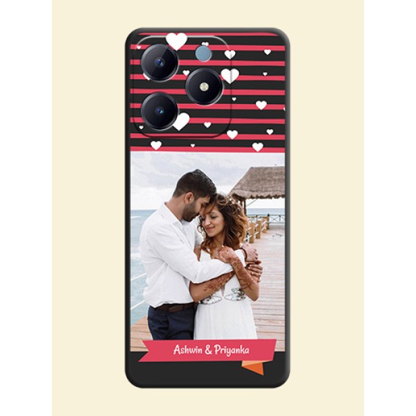 White Color Love Symbols with Pink Lines Pattern On Space Black Custom Soft Matte Mobile Back Cover - Realme Narzo N63