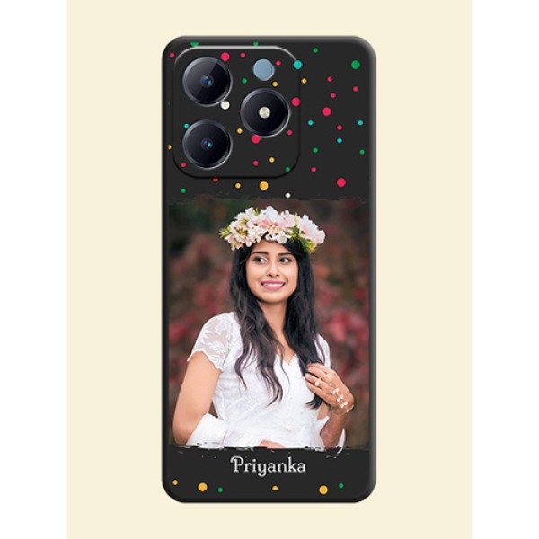 Multicolor Dotted Pattern with Text On Space Black Custom Soft Matte Mobile Back Cover - Realme Narzo N63 Multicolor Dotted Pattern with Text On Space Black Custom Soft Matte Mobile Back Cover - Realme Narzo N63
