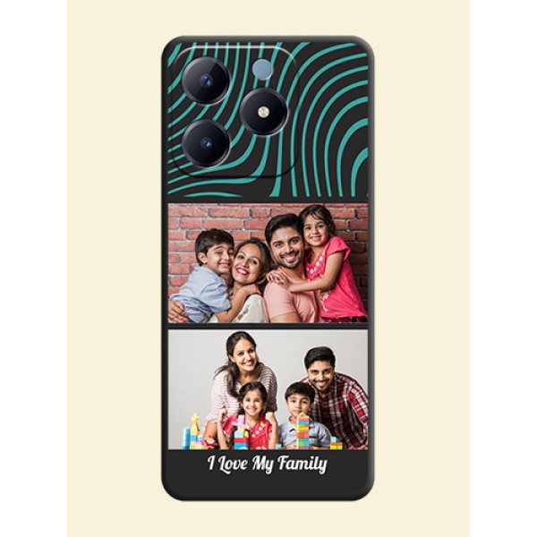Wave Pattern with 2 Image Holder On Space Black Custom Soft Matte Mobile Back Cover - Realme Narzo N63 Wave Pattern with 2 Image Holder On Space Black Custom Soft Matte Mobile Back Cover - Realme Narzo N63