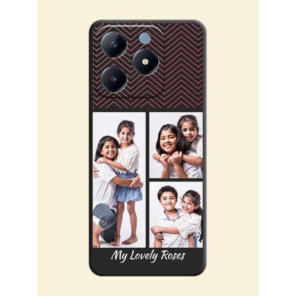 Wave Pattern with 3 Image Holder On Space Black Custom Soft Matte Mobile Back Cover - Realme Narzo N63 Wave Pattern with 3 Image Holder On Space Black Custom Soft Matte Mobile Back Cover - Realme Narzo N63