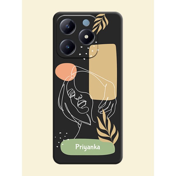 Custom Text With Line Art Of Women & Leaves Design On Space Black Custom Soft Matte Mobile Back Cover - Realme Narzo N63