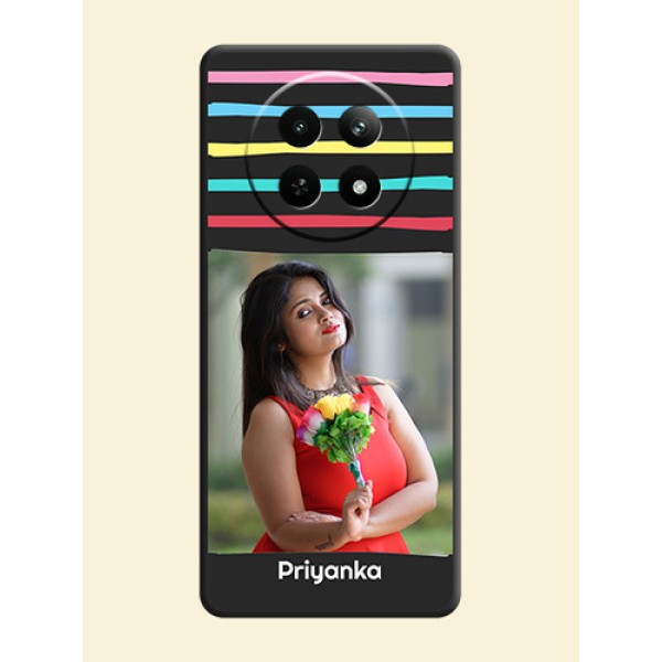 Multicolor Lines with Image on Space Black Personalized Soft Matte Phone Covers - Realme Narzo N65 5G Multicolor Lines with Image on Space Black Personalized Soft Matte Phone Covers - Realme Narzo N65 5G