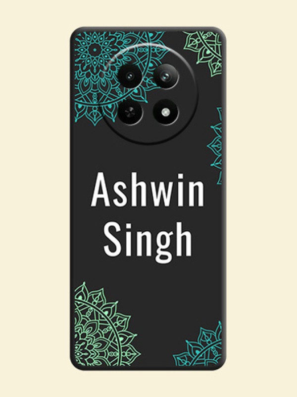 Your Name with Floral Design on Space Black Custom Soft Matte Back Cover - Realme Narzo N65 5G