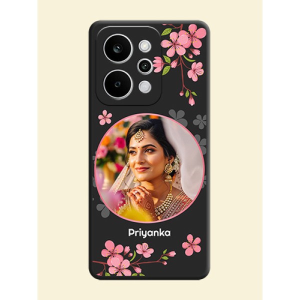 Round Image with Pink Color Floral Design on Photo On Space Black Custom Soft Matte Mobile Back Cover - Realme Narzo Power 5G Round Image with Pink Color Floral Design on Photo On Space Black Custom Soft Matte Mobile Back Cover - Realme Narzo Power 5G