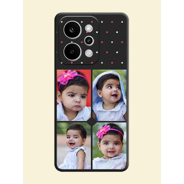 Multicolor Dotted Pattern with 4 Image Holder On Space Black Custom Soft Matte Mobile Back Cover - Realme Narzo Power 5G Multicolor Dotted Pattern with 4 Image Holder On Space Black Custom Soft Matte Mobile Back Cover - Realme Narzo Power 5G