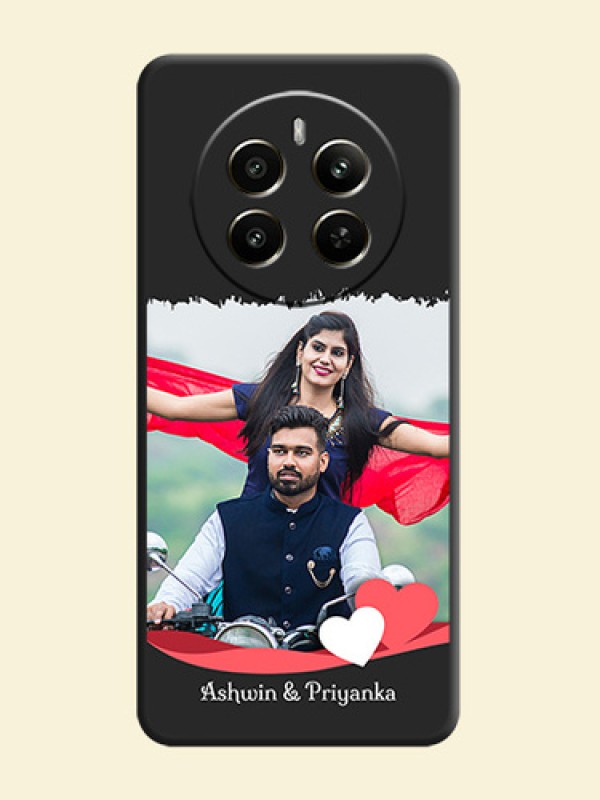 Pink Color Love Shaped Ribbon Design with Text on Space Black Custom Soft Matte Phone Back Cover - Realme P1 5G