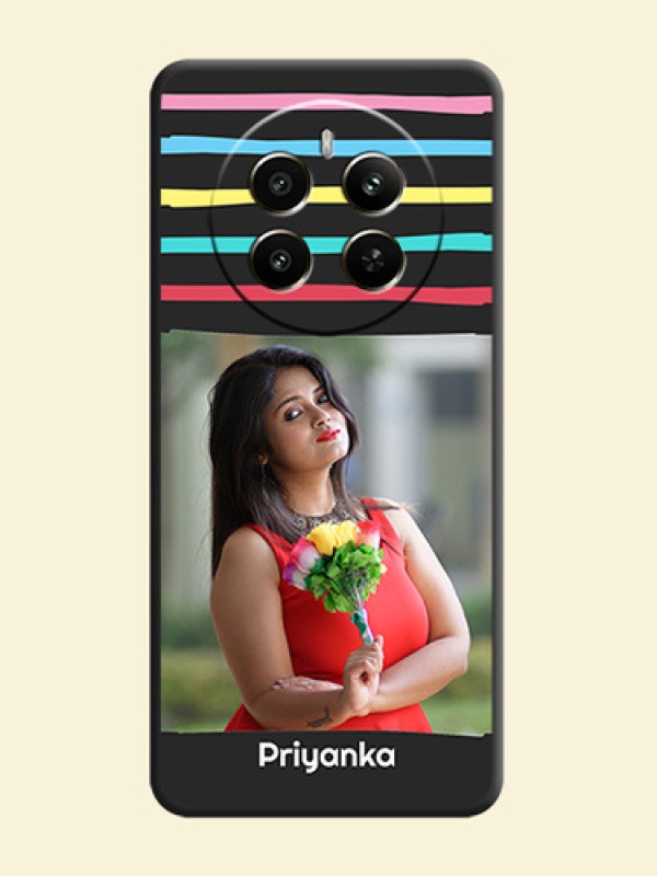 Multicolor Lines with Image on Space Black Personalized Soft Matte Phone Covers - Realme P1 5G