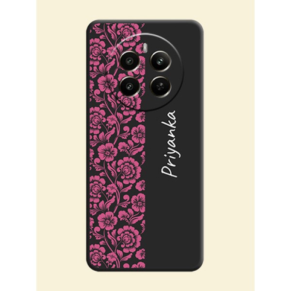 Pink Floral Pattern Design With Custom Text On Space Black Personalized Soft Matte Phone Covers - Realme P1 5G