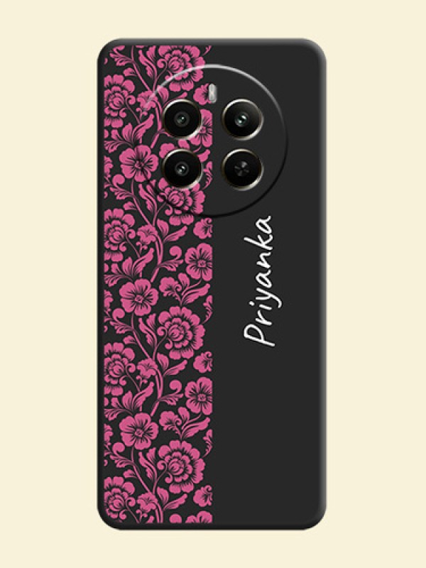 Pink Floral Pattern Design With Custom Text On Space Black Personalized Soft Matte Phone Covers - Realme P1 5G