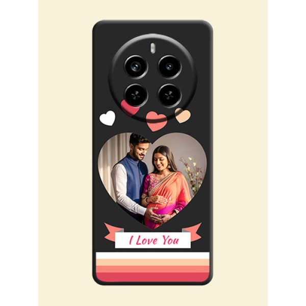Love Shaped Photo with Colorful Stripes On Space Black Custom Soft Matte Mobile Back Cover - Realme P1 Pro 5G Love Shaped Photo with Colorful Stripes On Space Black Custom Soft Matte Mobile Back Cover - Realme P1 Pro 5G