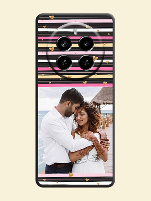 Multicolor Lines and Golden Love Symbols Design on Photo On Space Black Custom Soft Matte Mobile Back Cover - Realme P1 Pro 5G