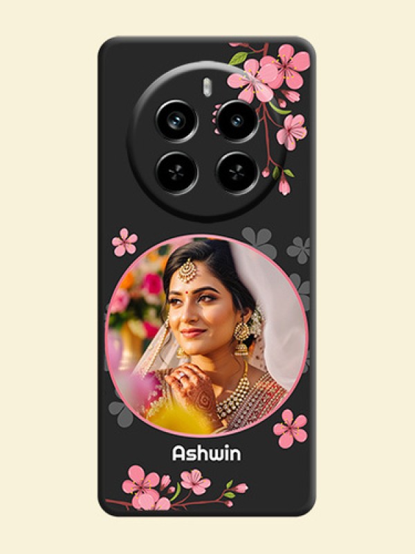 Round Image with Pink Color Floral Design on Photo On Space Black Custom Soft Matte Mobile Back Cover - Realme P1 Pro 5G