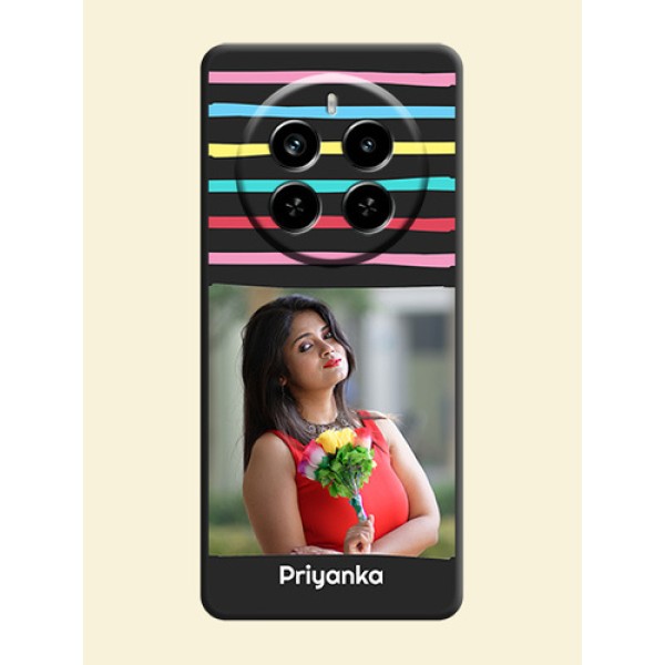 Multicolor Lines with Image On Space Black Custom Soft Matte Mobile Back Cover - Realme P1 Pro 5G Multicolor Lines with Image On Space Black Custom Soft Matte Mobile Back Cover - Realme P1 Pro 5G