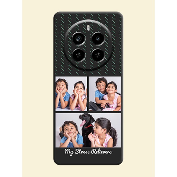 Cross Dotted Pattern with 2 Image Holder On Space Black Custom Soft Matte Mobile Back Cover - Realme P1 Pro 5G Cross Dotted Pattern with 2 Image Holder On Space Black Custom Soft Matte Mobile Back Cover - Realme P1 Pro 5G