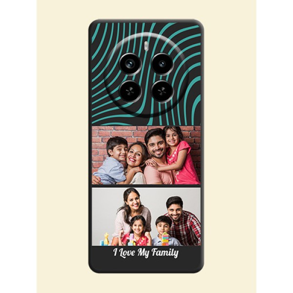Wave Pattern with 2 Image Holder On Space Black Custom Soft Matte Mobile Back Cover - Realme P1 Pro 5G Wave Pattern with 2 Image Holder On Space Black Custom Soft Matte Mobile Back Cover - Realme P1 Pro 5G