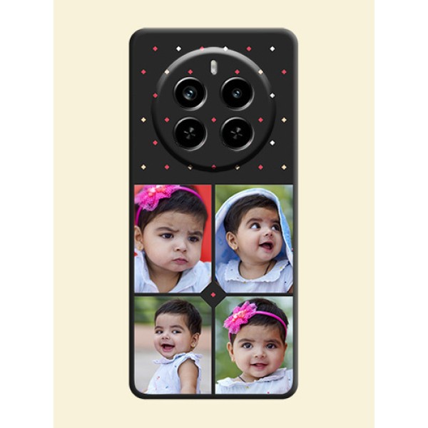 Multicolor Dotted Pattern with 4 Image Holder On Space Black Custom Soft Matte Mobile Back Cover - Realme P1 Pro 5G Multicolor Dotted Pattern with 4 Image Holder On Space Black Custom Soft Matte Mobile Back Cover - Realme P1 Pro 5G