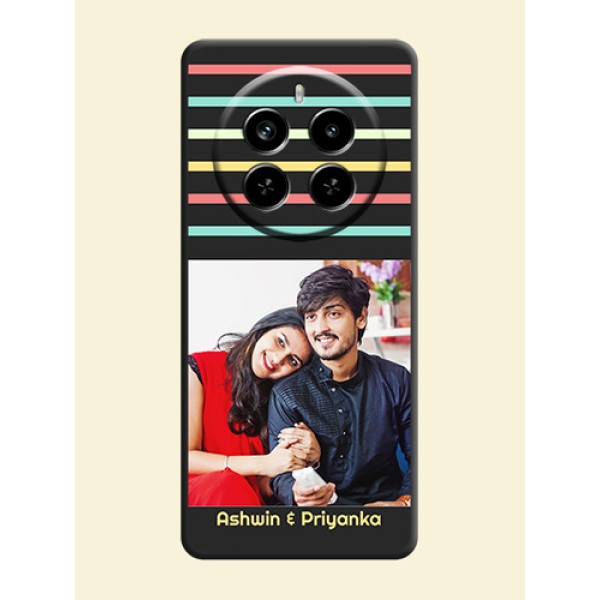 Color Stripes with Photo and Text on Photo On Space Black Custom Soft Matte Mobile Back Cover - Realme P1 Pro 5G Color Stripes with Photo and Text on Photo On Space Black Custom Soft Matte Mobile Back Cover - Realme P1 Pro 5G