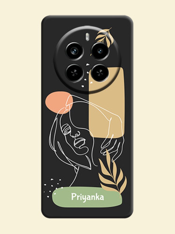 Custom Text With Line Art Of Women & Leaves Design On Space Black Custom Soft Matte Mobile Back Cover - Realme P1 Pro 5G