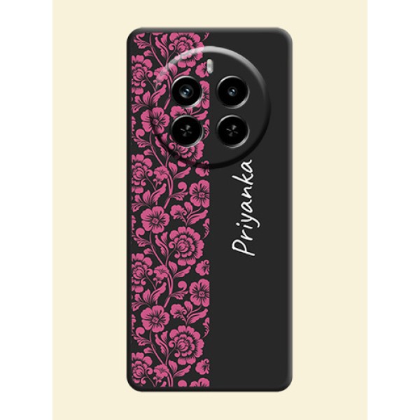 Pink Floral Pattern Design With Custom Text On Space Black Custom Soft Matte Mobile Back Cover - Realme P1 Pro 5G Pink Floral Pattern Design With Custom Text On Space Black Custom Soft Matte Mobile Back Cover - Realme P1 Pro 5G