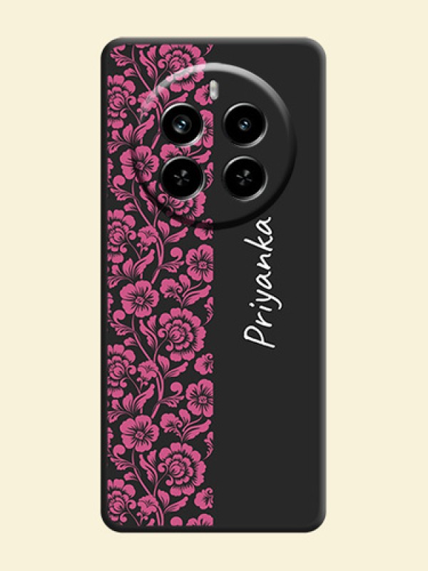 Pink Floral Pattern Design With Custom Text On Space Black Custom Soft Matte Mobile Back Cover - Realme P1 Pro 5G