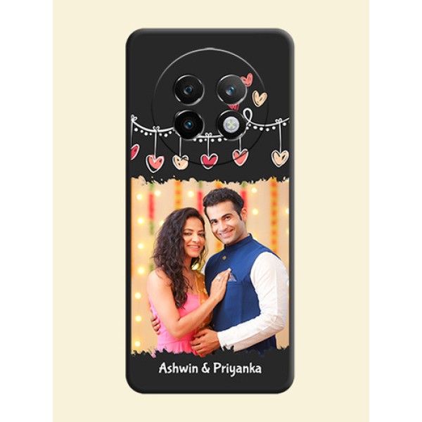 Pink Love Hangings with Name On Space Black Custom Soft Matte Mobile Back Cover - Realme P1 Speed 5G