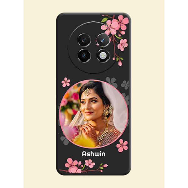 Round Image with Pink Color Floral Design on Photo On Space Black Custom Soft Matte Mobile Back Cover - Realme P1 Speed 5G Round Image with Pink Color Floral Design on Photo On Space Black Custom Soft Matte Mobile Back Cover - Realme P1 Speed 5G