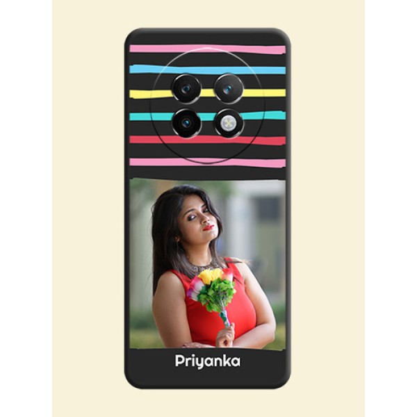 Multicolor Lines with Image On Space Black Custom Soft Matte Mobile Back Cover - Realme P1 Speed 5G Multicolor Lines with Image On Space Black Custom Soft Matte Mobile Back Cover - Realme P1 Speed 5G