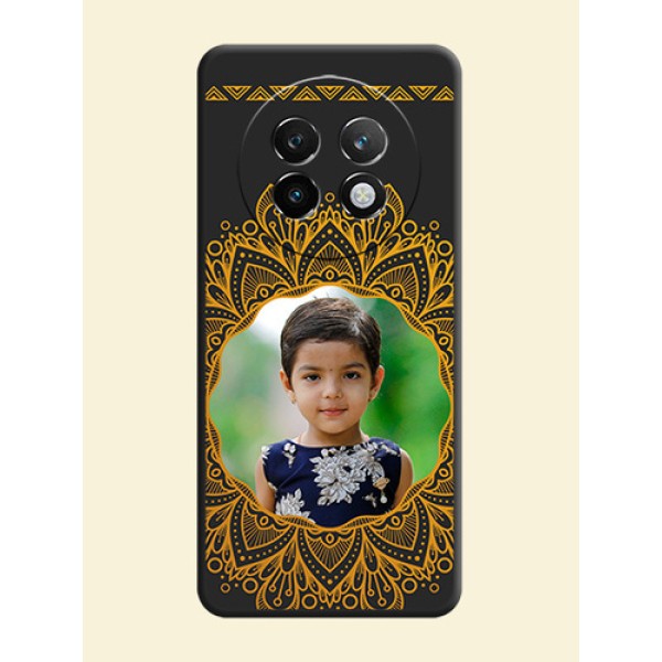 Round Image with Floral Design On Space Black Custom Soft Matte Mobile Back Cover - Realme P1 Speed 5G Round Image with Floral Design On Space Black Custom Soft Matte Mobile Back Cover - Realme P1 Speed 5G