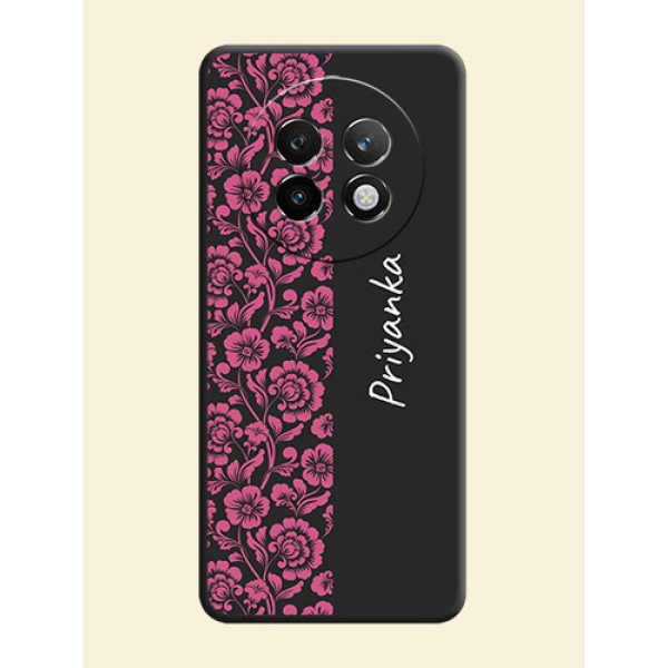 Pink Floral Pattern Design With Custom Text On Space Black Custom Soft Matte Mobile Back Cover - Realme P1 Speed 5G Pink Floral Pattern Design With Custom Text On Space Black Custom Soft Matte Mobile Back Cover - Realme P1 Speed 5G