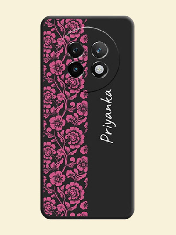 Pink Floral Pattern Design With Custom Text On Space Black Custom Soft Matte Mobile Back Cover - Realme P1 Speed 5G