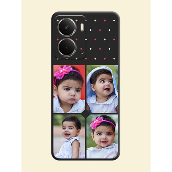 Multicolor Dotted Pattern with 4 Image Holder On Space Black Custom Soft Matte Mobile Back Cover - Realme P3 5G Multicolor Dotted Pattern with 4 Image Holder On Space Black Custom Soft Matte Mobile Back Cover - Realme P3 5G
