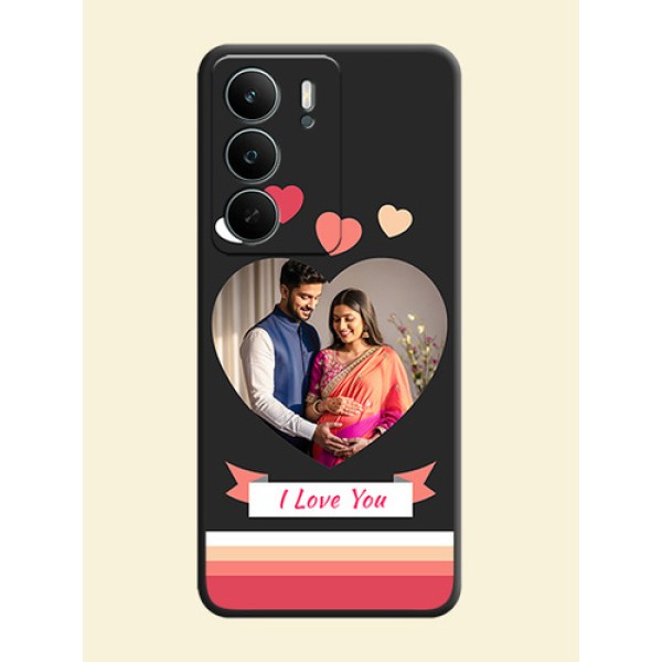 Love Shaped Photo with Colorful Stripes On Space Black Custom Soft Matte Mobile Back Cover - Realme P3 Lite 5G Love Shaped Photo with Colorful Stripes On Space Black Custom Soft Matte Mobile Back Cover - Realme P3 Lite 5G