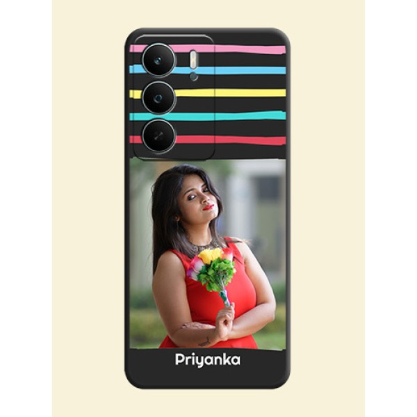 Multicolor Lines with Image On Space Black Custom Soft Matte Mobile Back Cover - Realme P3 Lite 5G Multicolor Lines with Image On Space Black Custom Soft Matte Mobile Back Cover - Realme P3 Lite 5G