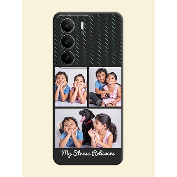 Cross Dotted Pattern with 2 Image Holder On Space Black Custom Soft Matte Mobile Back Cover - Realme P3 Lite 5G Cross Dotted Pattern with 2 Image Holder On Space Black Custom Soft Matte Mobile Back Cover - Realme P3 Lite 5G