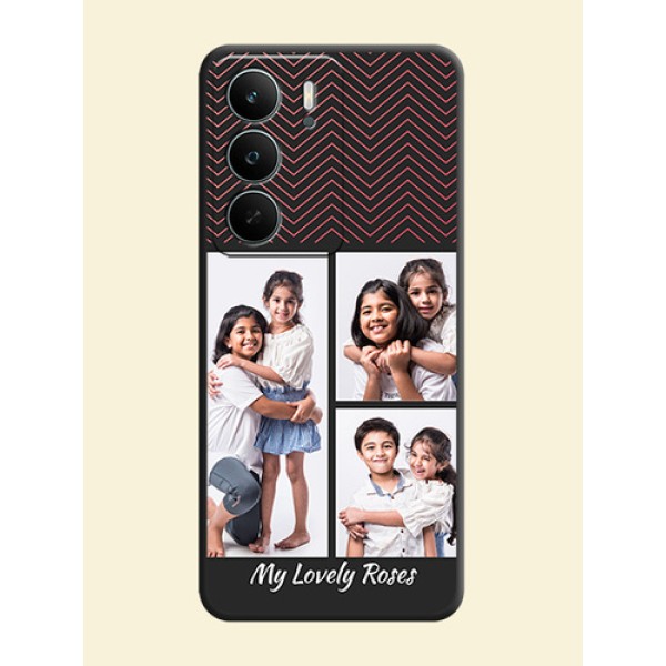 Wave Pattern with 3 Image Holder On Space Black Custom Soft Matte Mobile Back Cover - Realme P3 Lite 5G